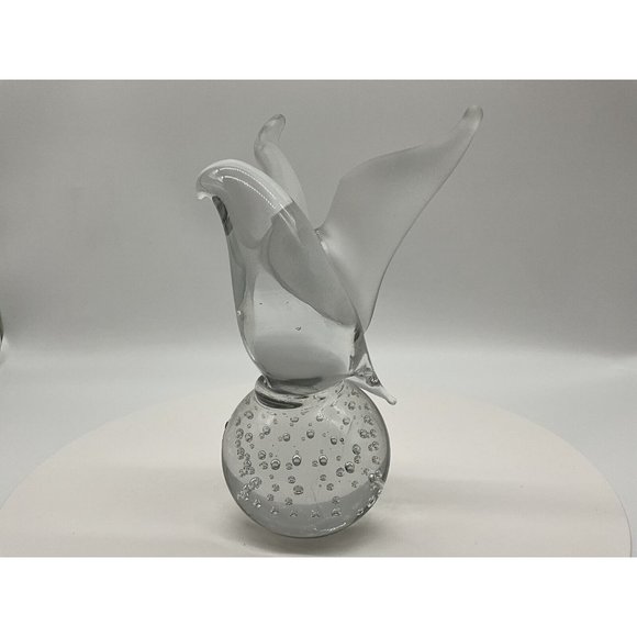 I W Rice and Company Solid Clear Art Glass Dove Paperweight with Frosted Wings - Picture 11 of 16